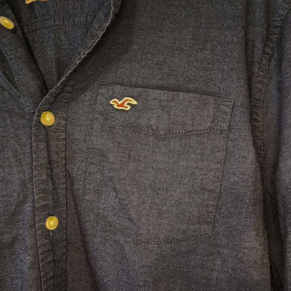 Hollister Stretch Blue Long Sleeve Shirt Medium Button-Down - Picture 4 of 5